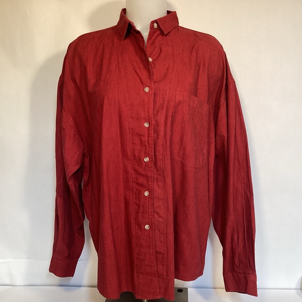 Woolrich Women’s Vintage Cotton Red with black strips button down shirt size 14